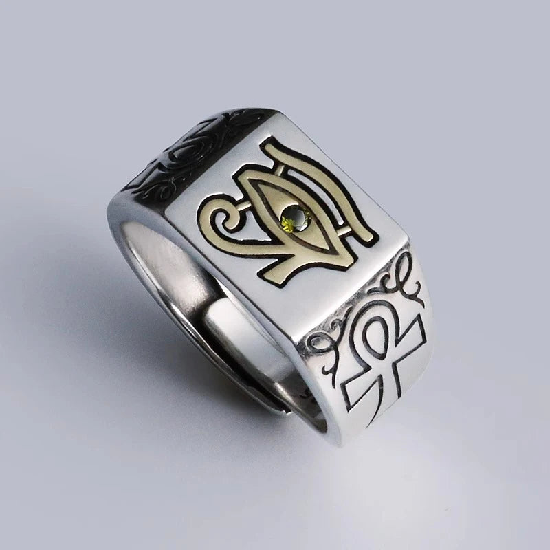 Eye of Horus Pharaoh Ring for Men and Women — Silver-Tone