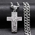 Stainless Steel Cross Jesus Pendant Necklace for Men Gold Color Hip Hop Cuban Chain Religious Crucifix Necklaces