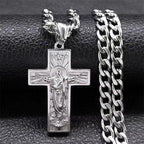 Stainless Steel Cross Jesus Pendant Necklace for Men Gold Color Hip Hop Cuban Chain Religious Crucifix Necklaces