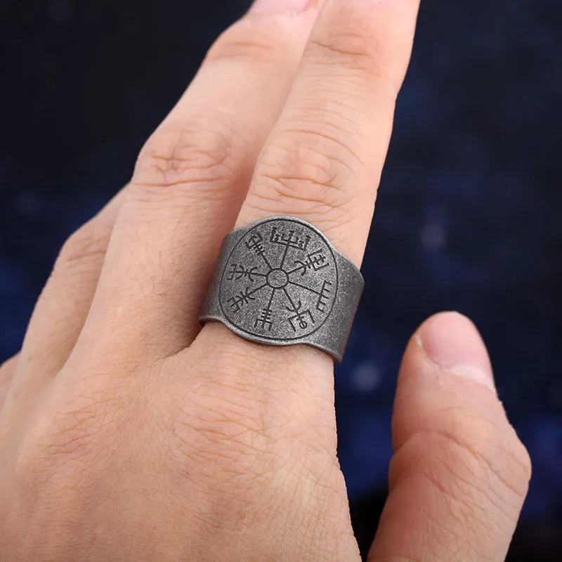 Viking Odin Compass Vegvisir Ring for Men — 316L Stainless Steel