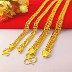 Men's Thickened 24K Gold AU999 Fortune Buckle Boss Necklace Classic Retro Chain Jewelry for Stylish Gentlemen