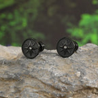 Iced Out Compass Star Stud Earrings — Stainless Steel