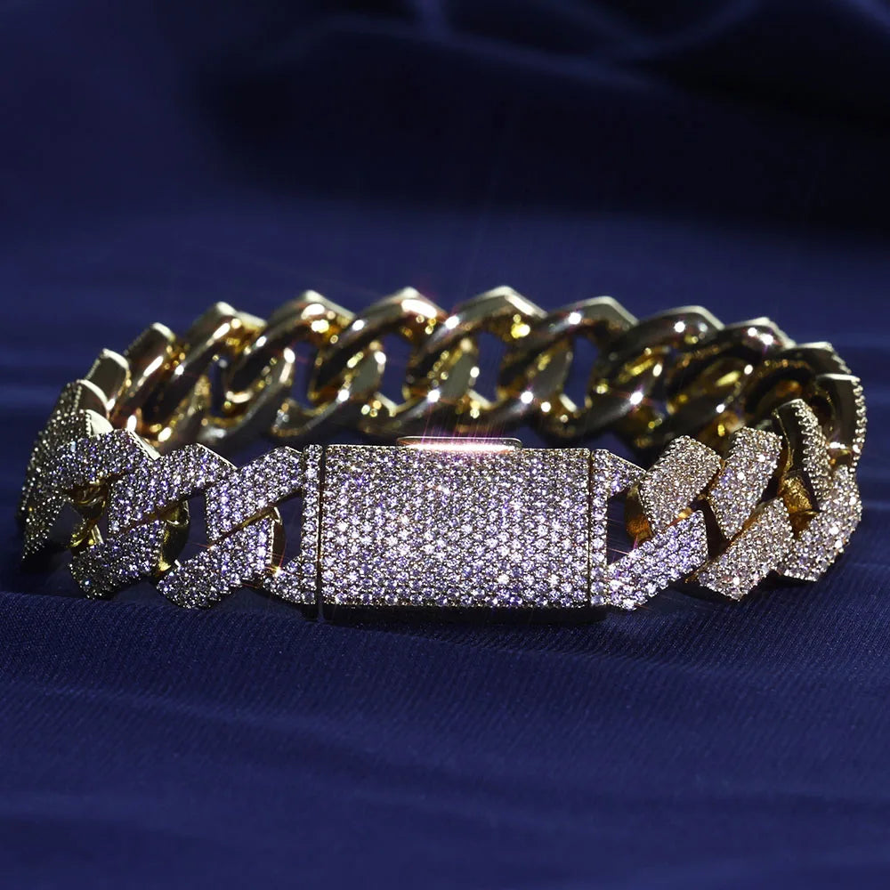 Rose Gold Cuban Bracelet Iced Out 15MM 4-Row