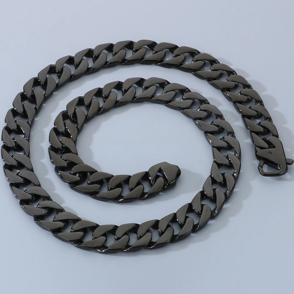 60CM 15MM Width Curb Cuban Link Chain Necklace for Man 316L Stainless Steel On Neck Chains Jewelry Men's Necklaces
