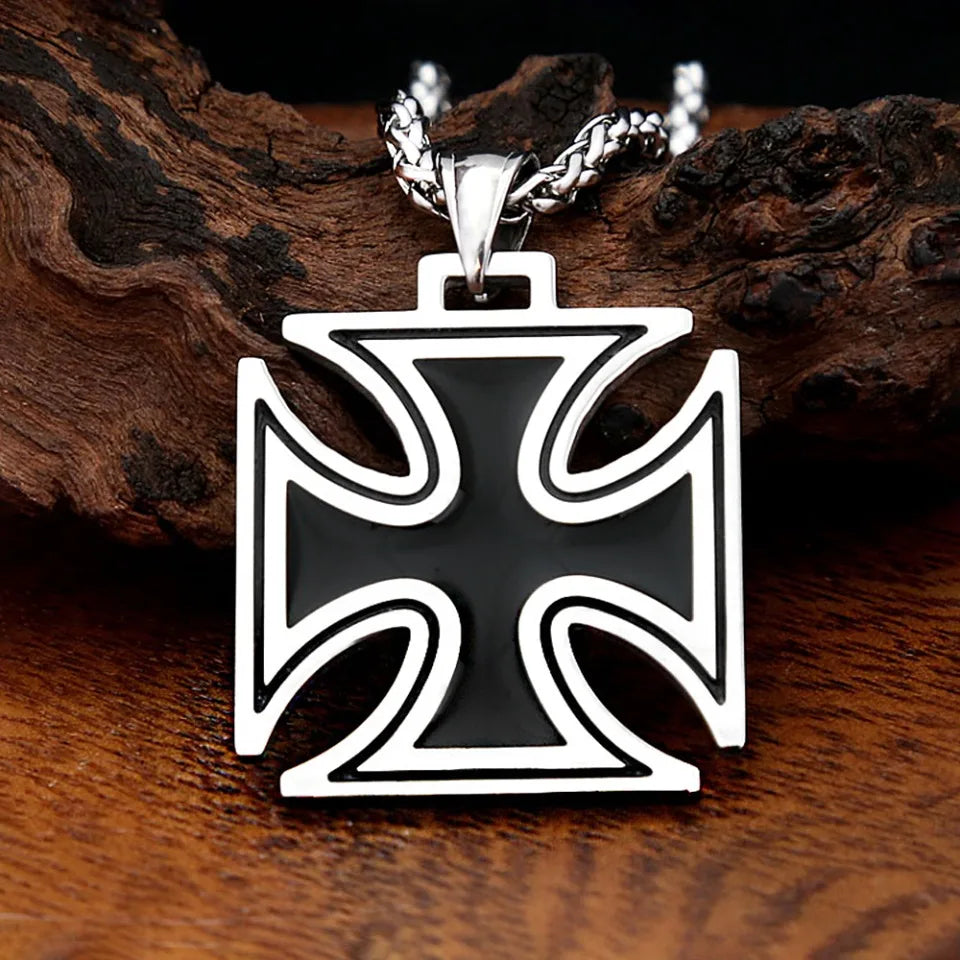 Vintage 316L Stainless Steel Cross Pendant Necklace For Men Fashion Classic Knights Templar Iron Necklaces Biker