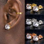 Iced Out Round Zircon Stud Earrings Stainless Steel