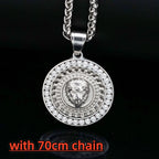 Lion Head Rhinestone Pendant Necklace — Stainless Steel
