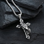 Stainless Steel Cross Praying Hands Pendant Necklace