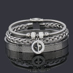 Open Carving Spanish Scripture Cross Bracelet — Stainless Steel