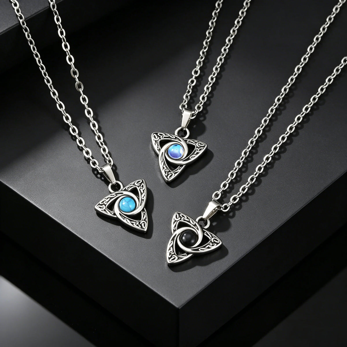 Celtic Knot Black Opal Turquoise Necklace — Stainless Steel