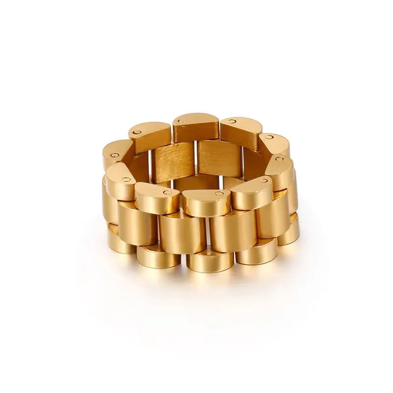 Fongten Retro Watch Link Chain Men Ring Stainless Steel Rock Biker Finger Men and Women Punk Couple Rings Fashion Jewelry Gift