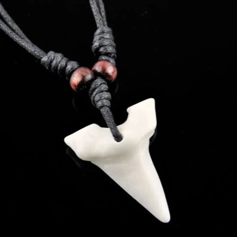 Carved Bone Shark Tooth Amulet Pendant Necklace