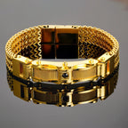 Punk Stainless Steel Bracelet 21 Cm Franco Link Chain Inlaid With Large-Grained Zircon Magnet Clasp