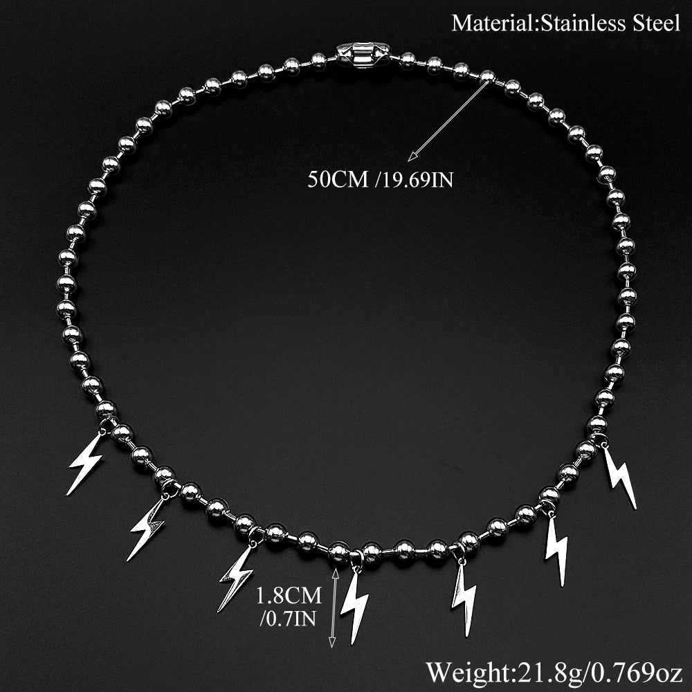 Korean Fashion Lightning Necklace Stainless Steel Ball Bead Chain Flash Pendant Punk Y2K Street Unisex Y2K Hiphop Jewelry Gift