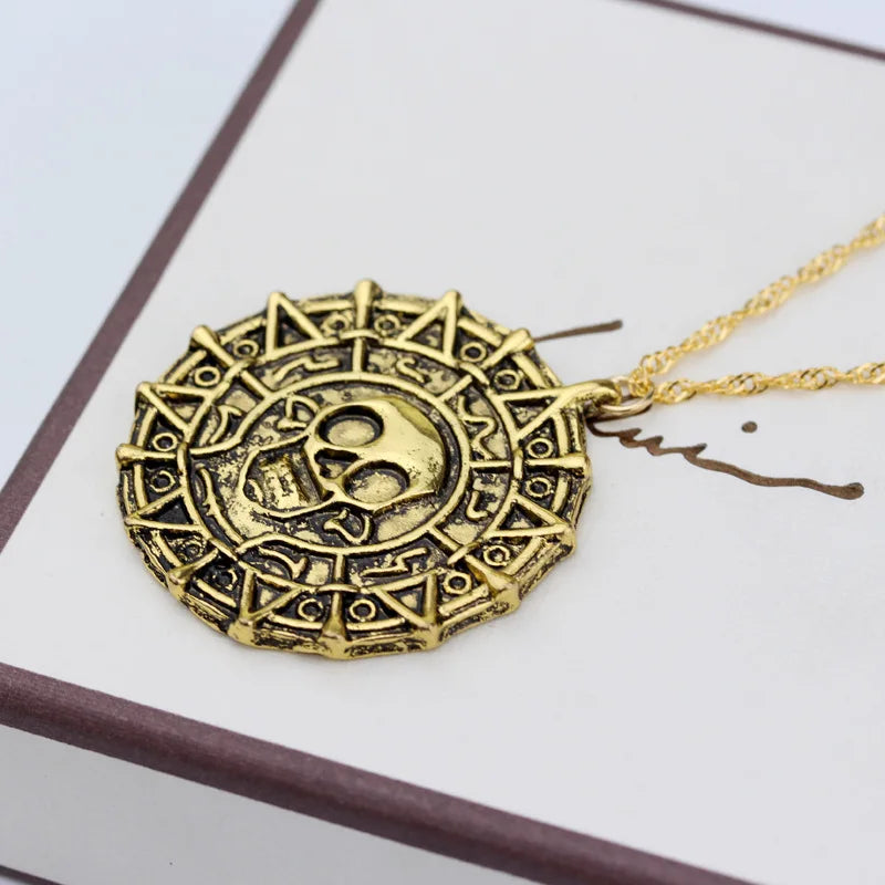 Skull Coin Medallion Pendant Necklace
