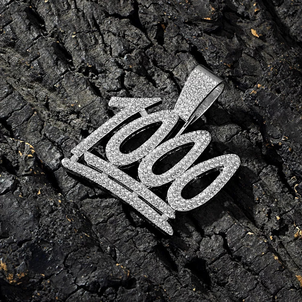 Fashion Shine Number 1000 Fraction Pendant Necklace With14mm Crystal Cuban Chain For Men Women Hip Hop Party Jewelry Accessories