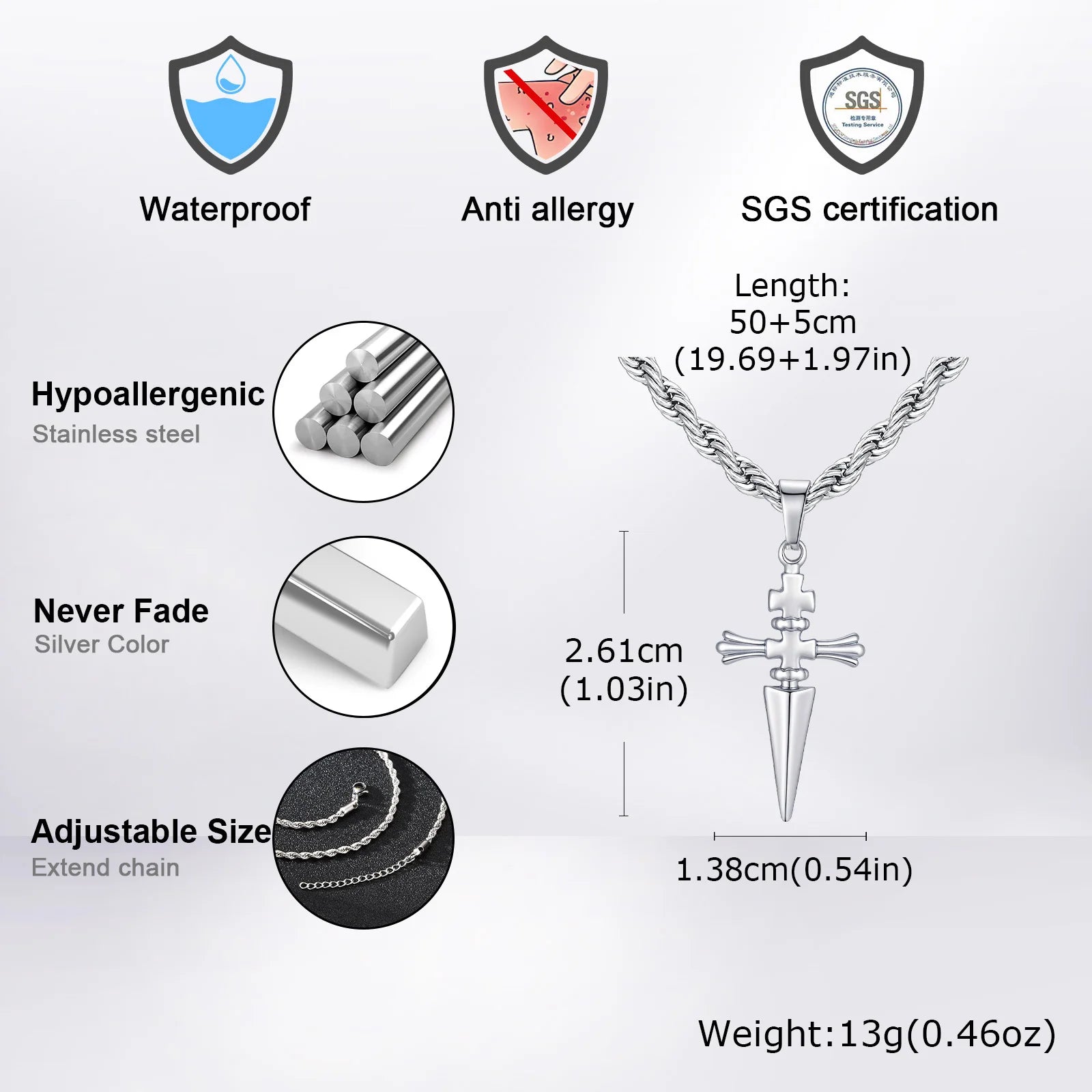 Sword Pendant Necklace — Stainless Steel