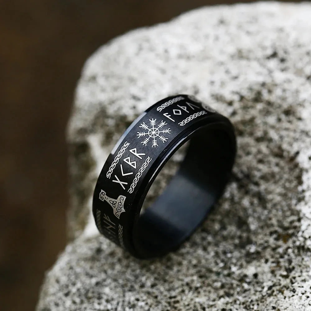 Fashion Nordic Odin Viking Trinity Stainless Steel Ring Vintage Vikings Rune Ring Men Women Simple Amulet Jewelry Gift