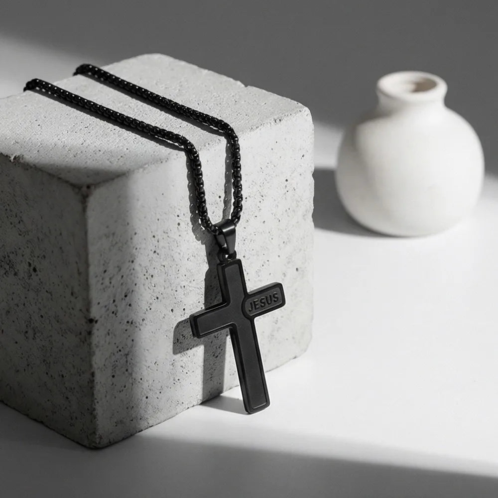 Gold Cross Jesus Pendant Necklace Titanium Steel