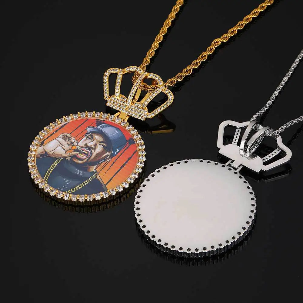Crown Photo Pendant Necklace Statement