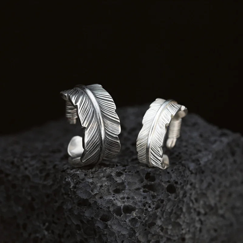 Retro The Guardian Angel Feather Ring For Men Women Punk Gothic Adjustable Open Ring Unisex Jewelry Accessories Gift For Lovers