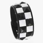 Punk Personality Simplicity Geometry Retro Black and white Square rivets Leather Stainless steel Hand bracelet Wristband