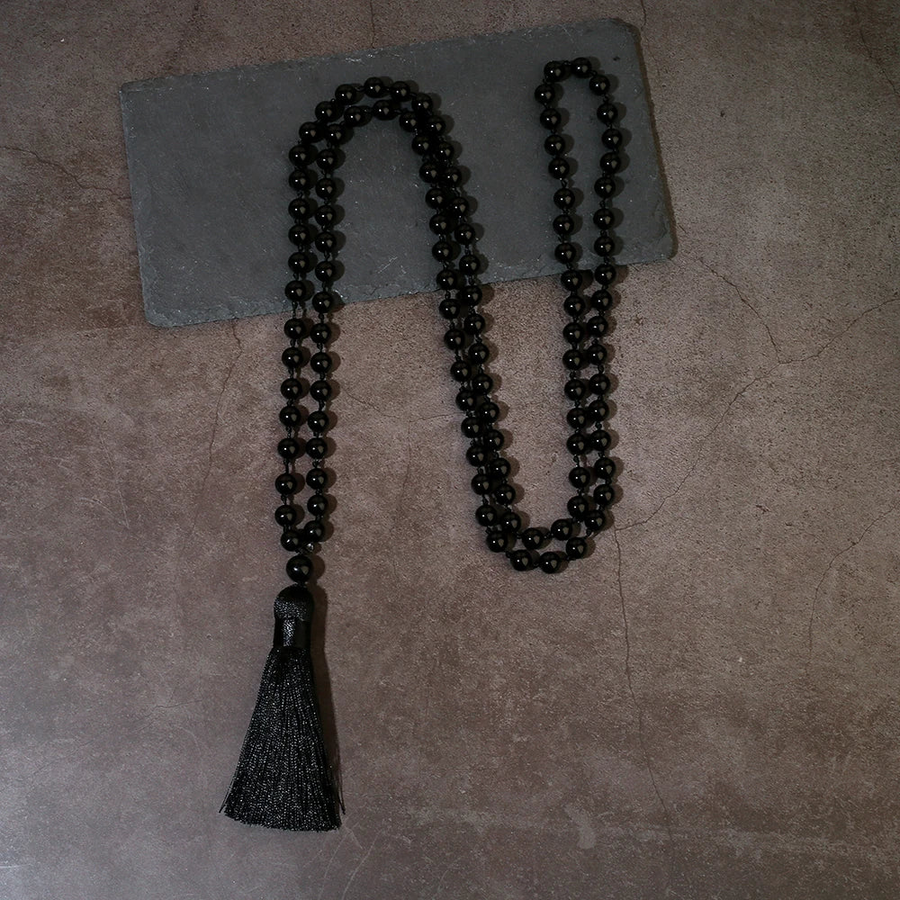 8mm Black Onyx 108 Mala Bead Necklace for Meditation Yoga Prayer Jewelry for Men and Women
