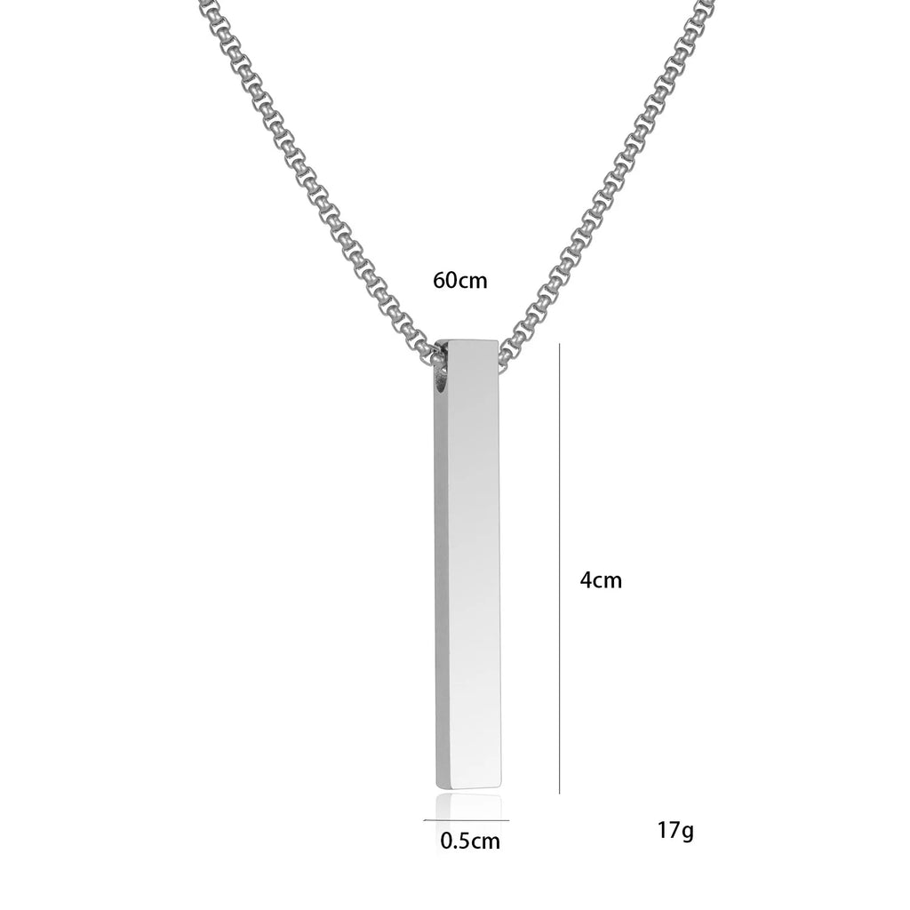 Stainless Steel 3D Bar Pendant Necklace Minimal