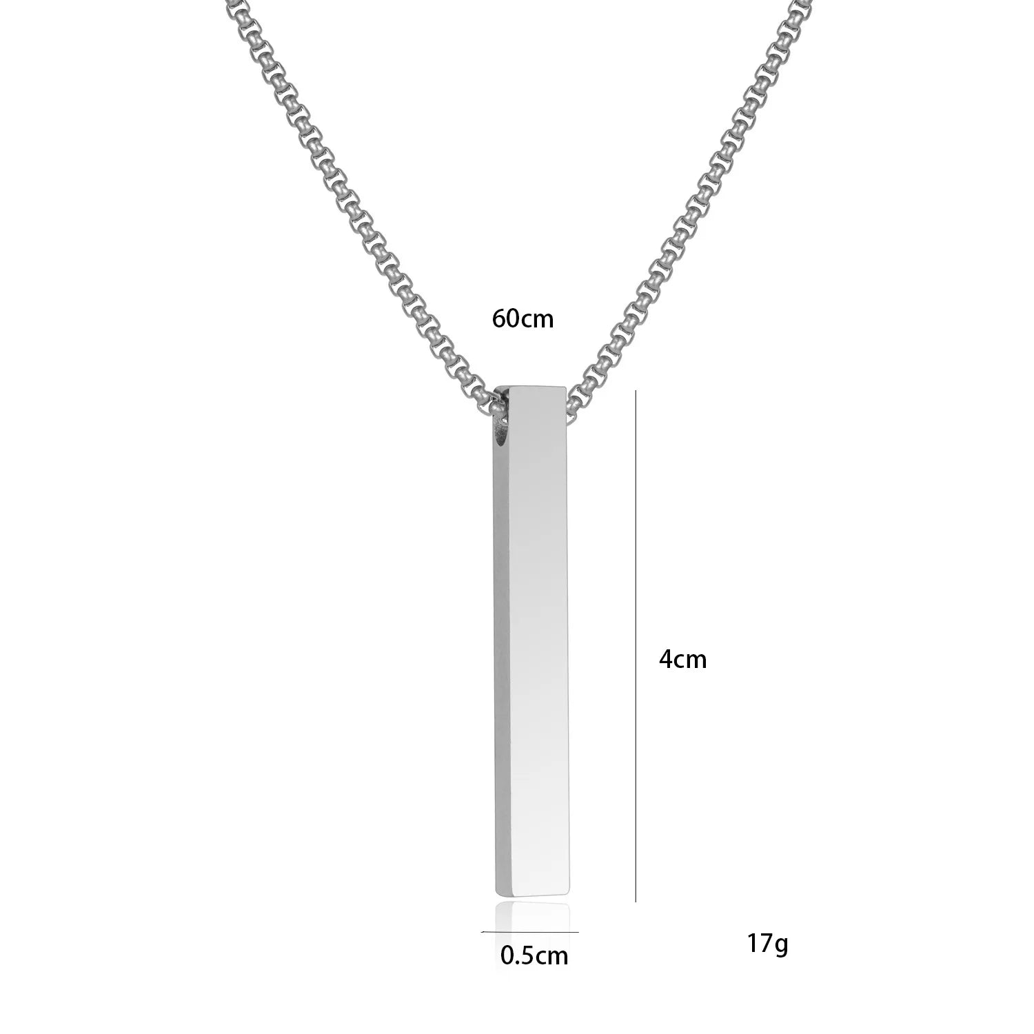 Stainless Steel 3D Bar Pendant Necklace Minimal