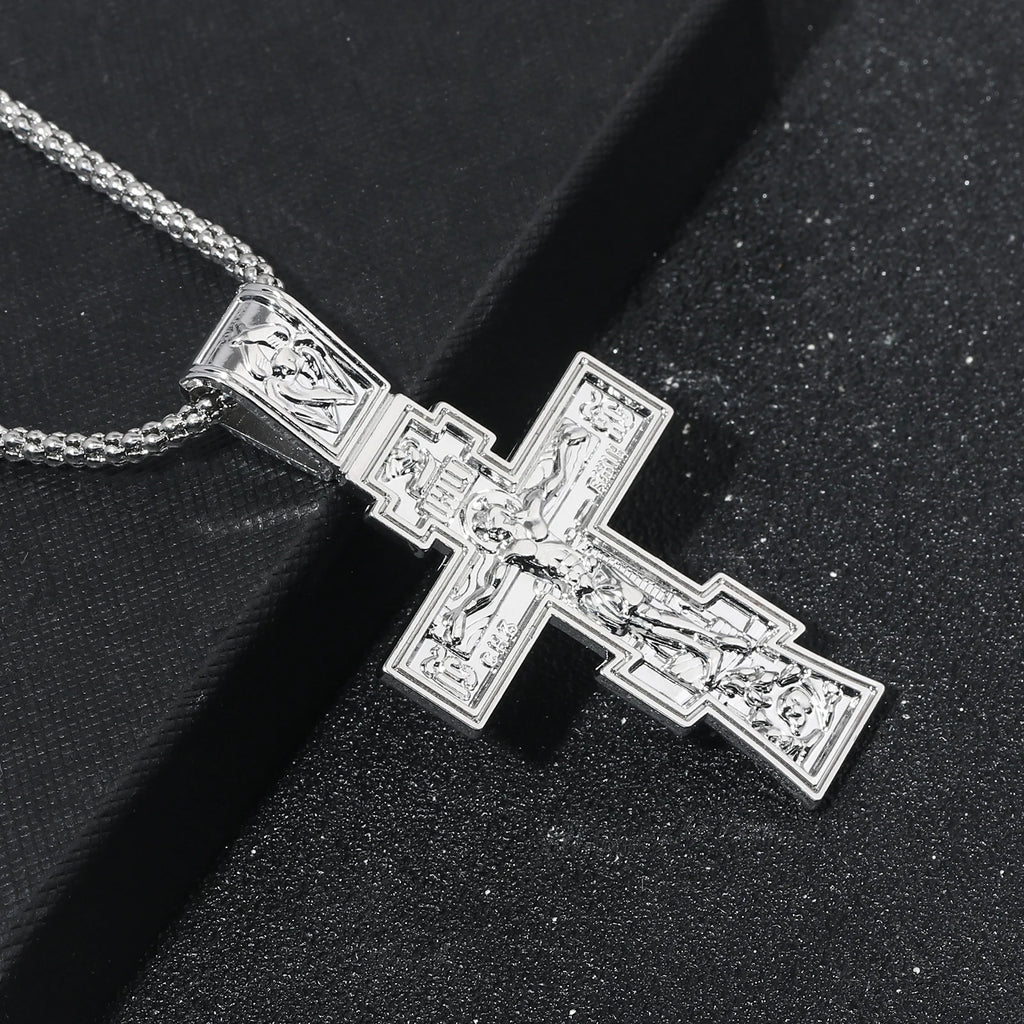 Movie John Wick Jesus Cross Necklace Crucifix Eastern Orthodox Prayer Big Pendant For Men Women Jewelry Accessories