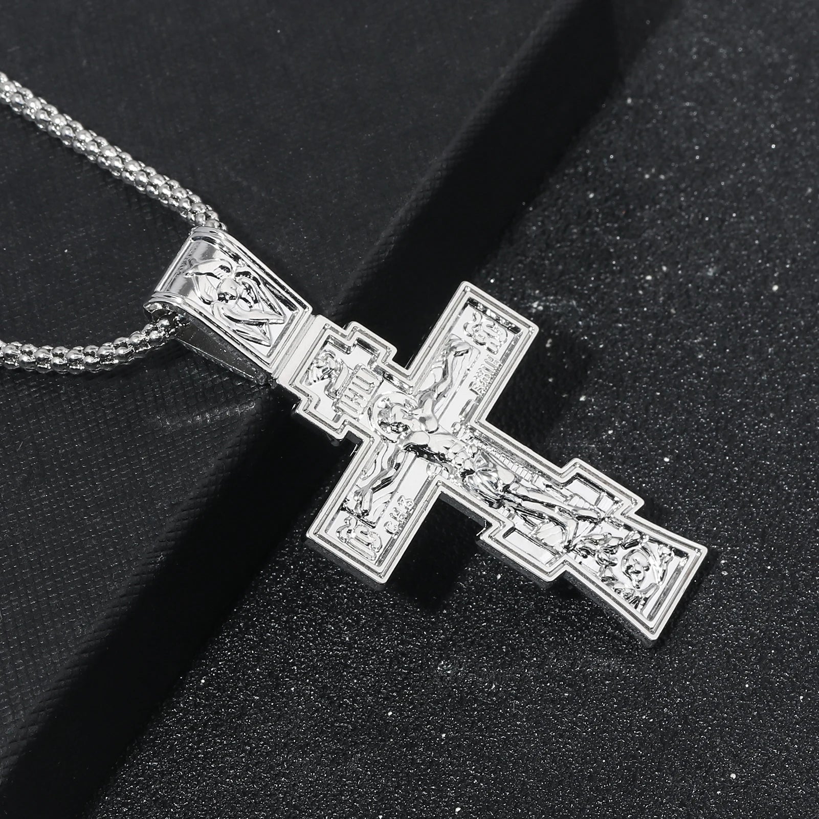 Movie John Wick Jesus Cross Necklace Crucifix Eastern Orthodox Prayer Big Pendant For Men Women Jewelry Accessories