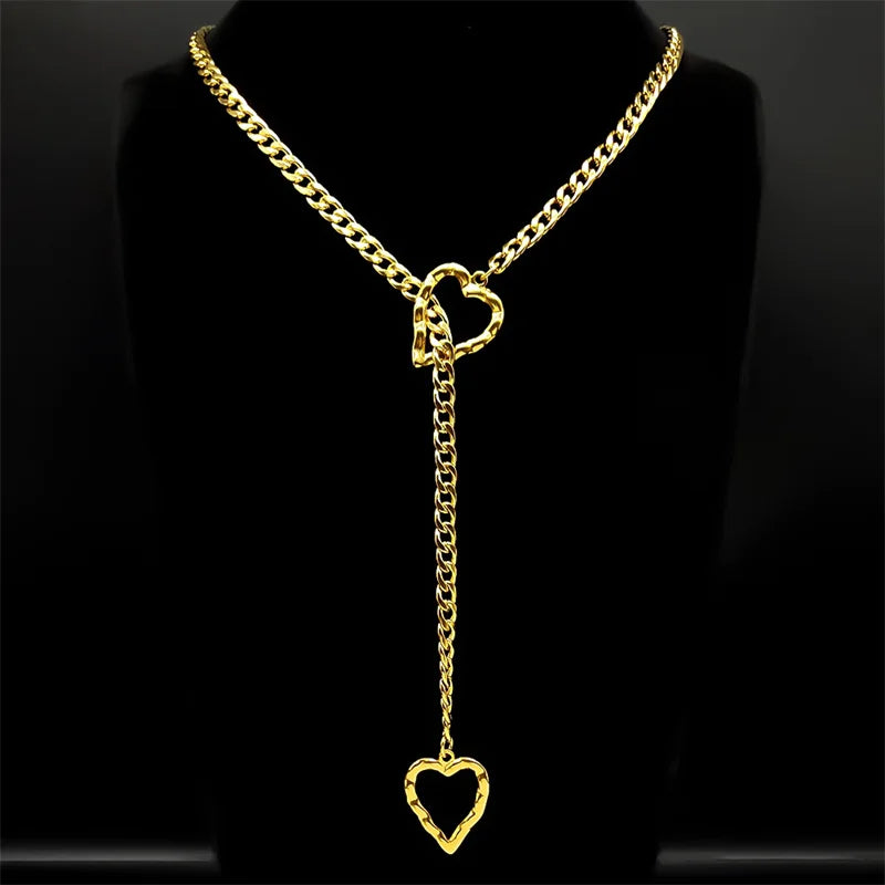 Heart O-Ring Chain Necklace — Stainless Steel