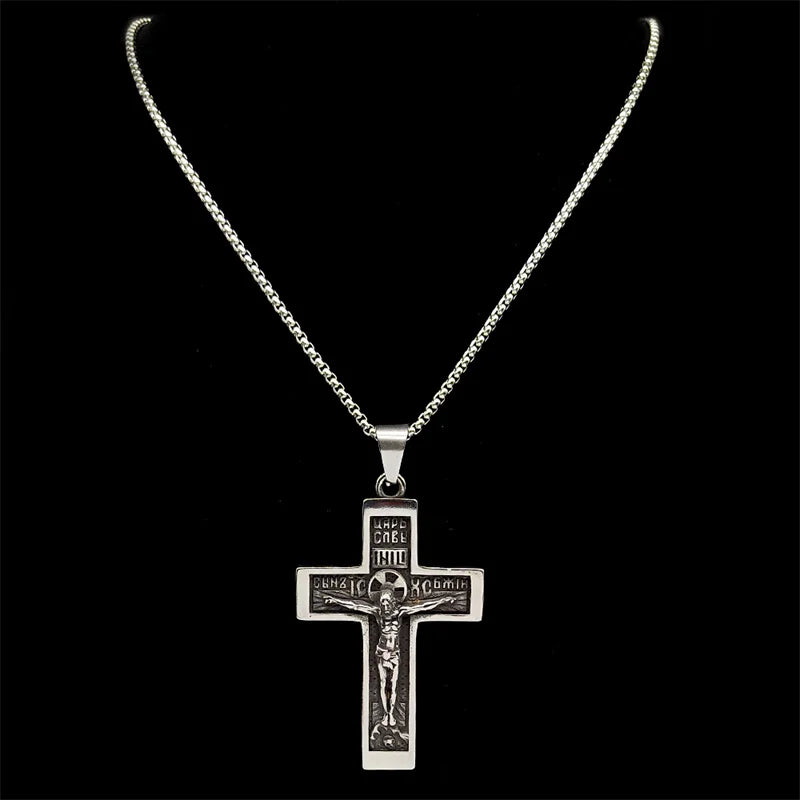 Russian Orthodox Crucifix Pendant Necklace — Stainless Steel