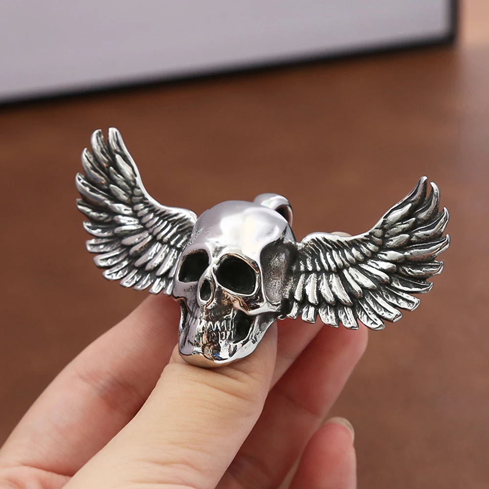 Skull Steel Pendant Big Size Fallen Angel Wings