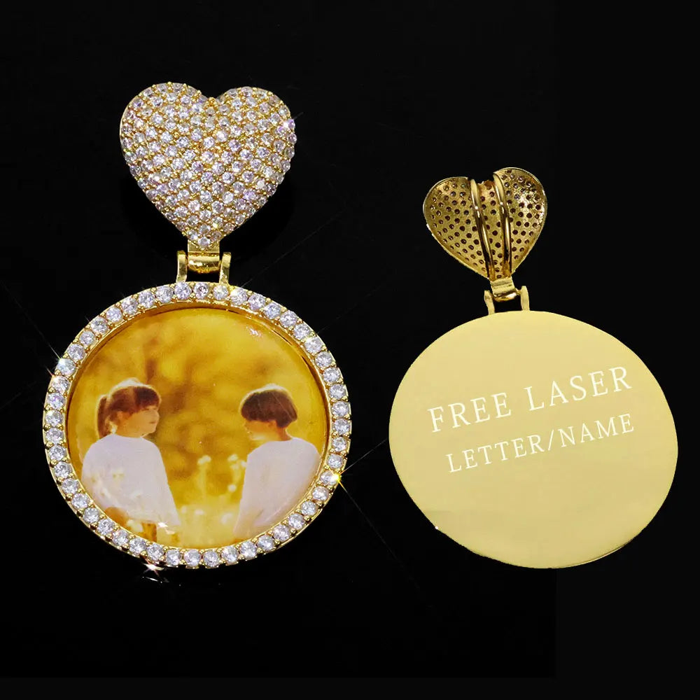 Iced Out Heart Photo Pendant Necklace 35MM