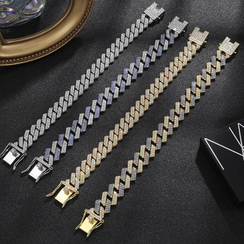 TrendMen Hiphop Rock Cuban Link Chain Alloy Necklaces For men Boys Gold Color Metal Crystal Clavicle Chain Party