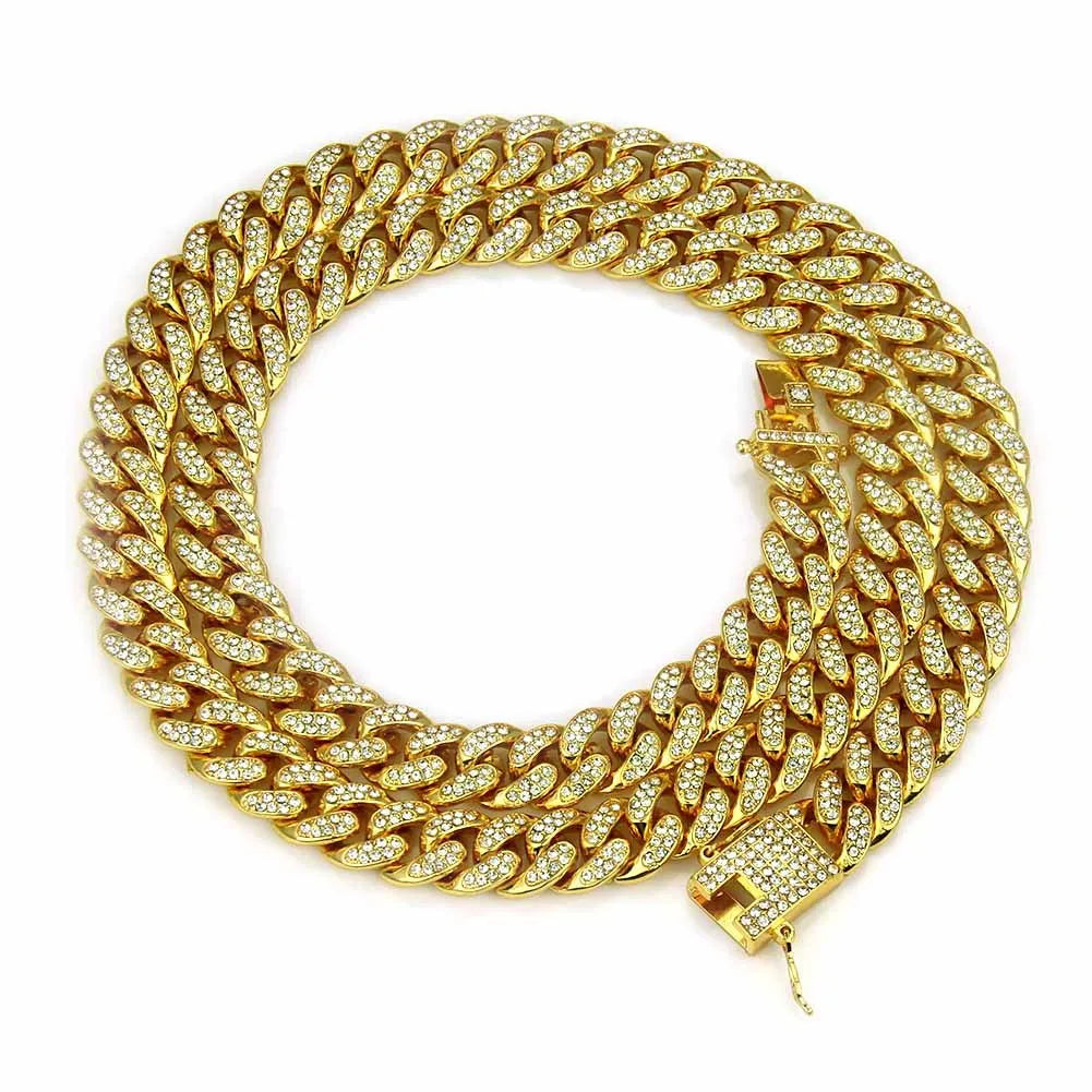 HNSP Miami Cuban Link Iced Out Chain Necklace For Men - Heavy Duty Curb Bling Hip Hop Chains Jewelry 13MM Wide
