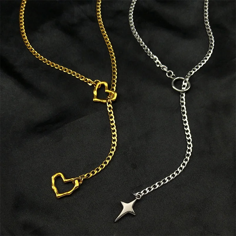 Heart O-Ring Long Chain Necklace — Stainless Steel