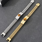 Vintage Stainless Steel Men's Curved Bracelet Natural Stone & Shiny CZ Inlaid Bracelets for Man Fashion Male Hand