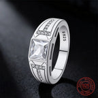 Men's Ring 925 Sterling Silver Couple Rings Square CZ Inlay Minimalist Daily Wear Jewelry Gift for Men Valentine's Day
