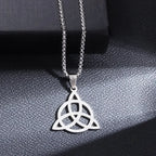 Silver Color Stainless Steel Pattern Witch Knot Pendant Necklace Celtic Knot Lucky Jewelry Christmas Gift for Friends Family