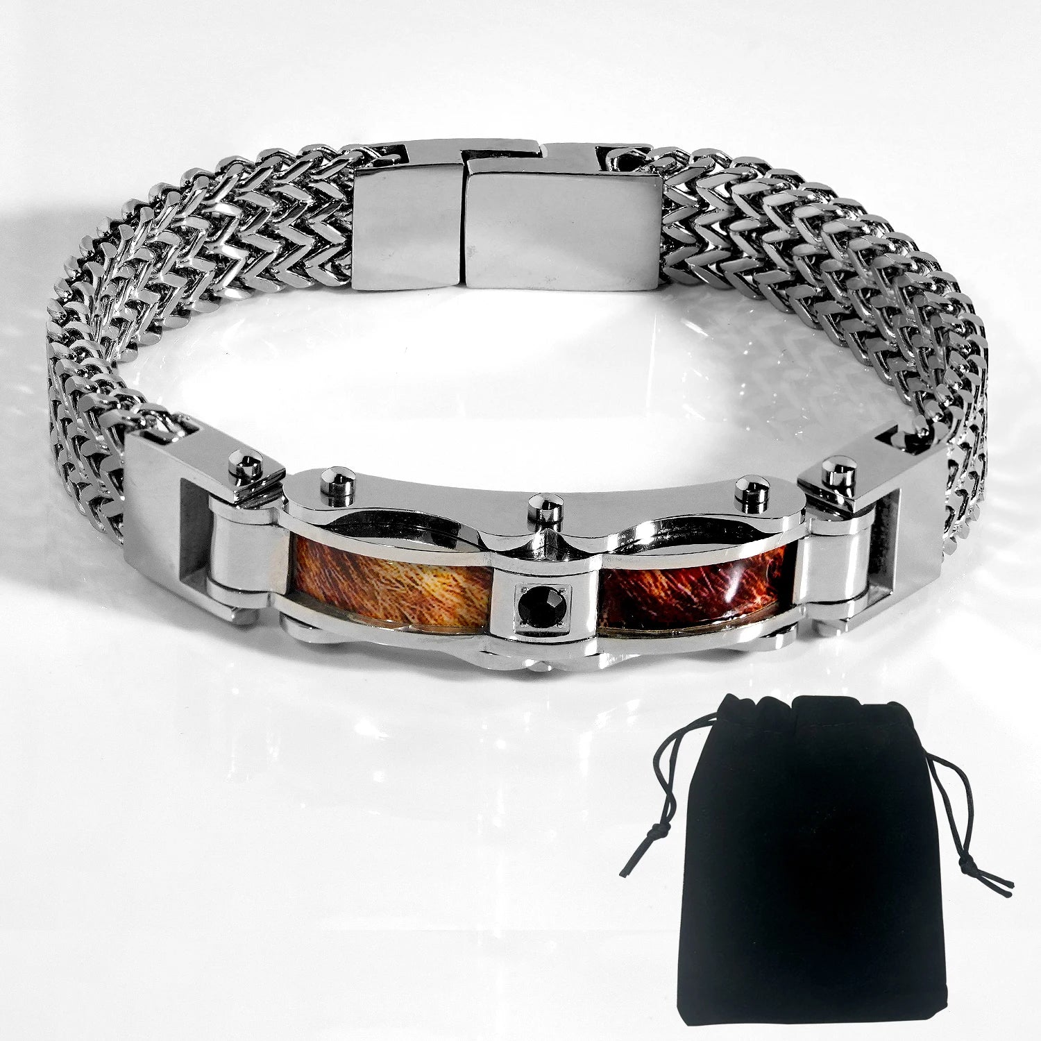 Punk Stainless Steel Bracelet 21 Cm Franco Link Chain Inlaid With Large-Grained Zircon Magnet Clasp
