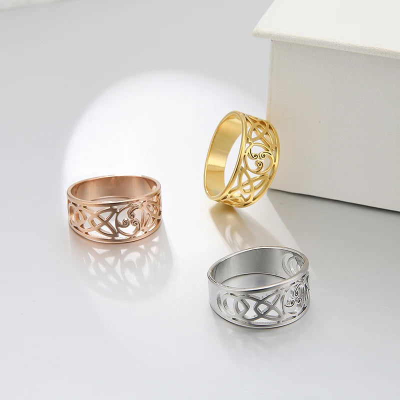 Witch Knot Triskele Ring — Triple Spiral, Gold & Silver Tone