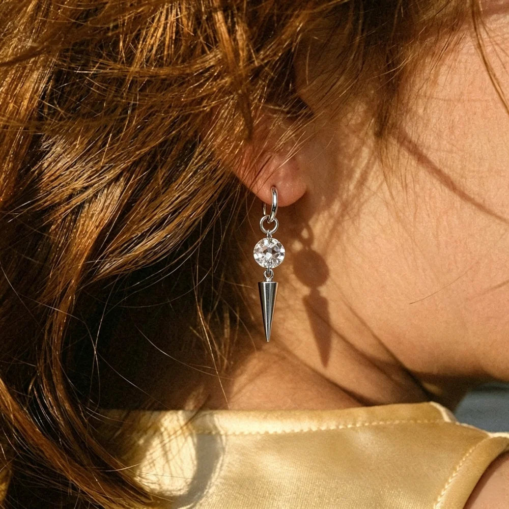 Colorful Cubic Zircon Huggie Hoop Earrings — Cone Spike Dangle