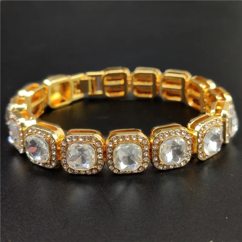 Iced Out 1 Row Square Cubic Zirconia Tennis Chain Bracelet