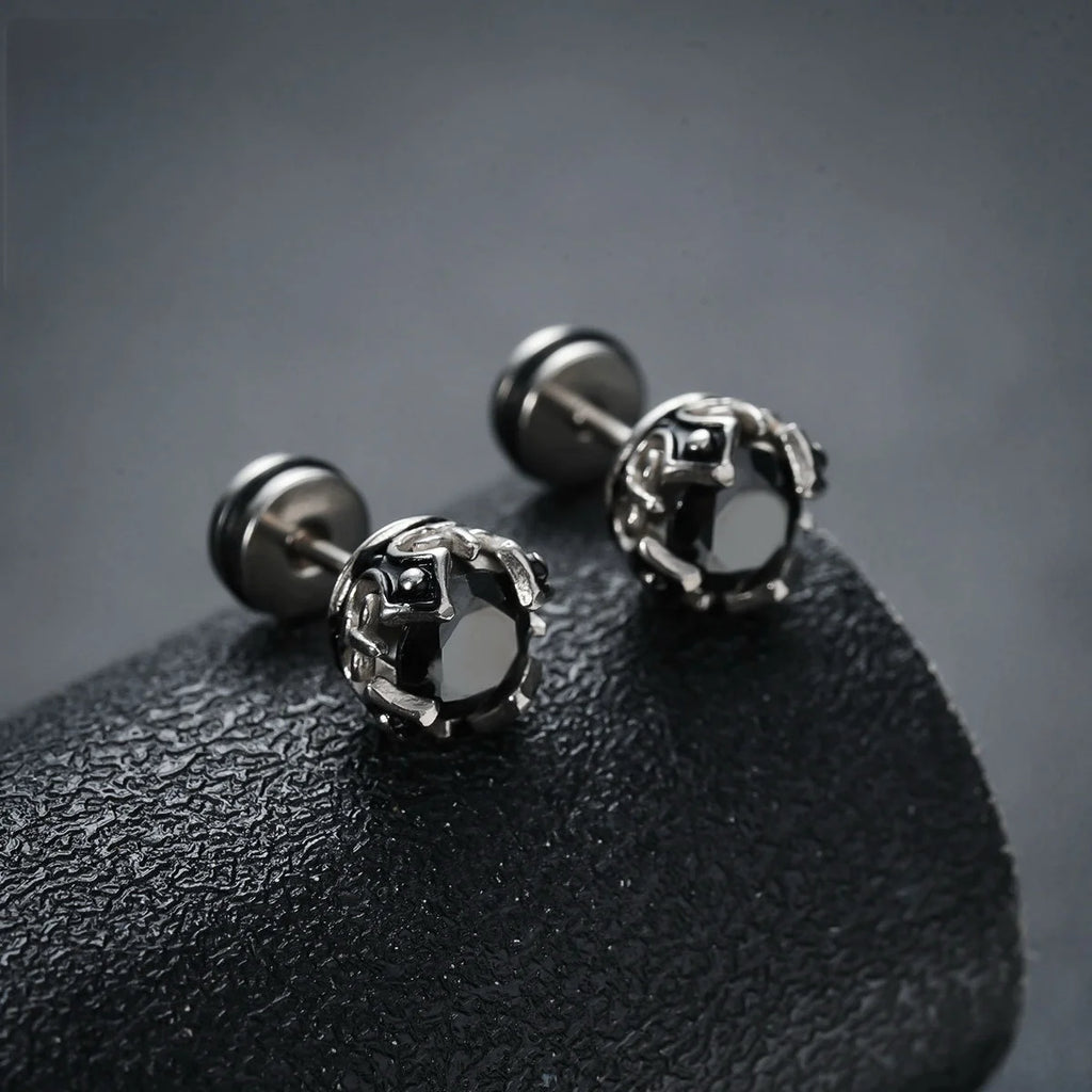 Black Zircon Stud Earrings — Stainless Steel