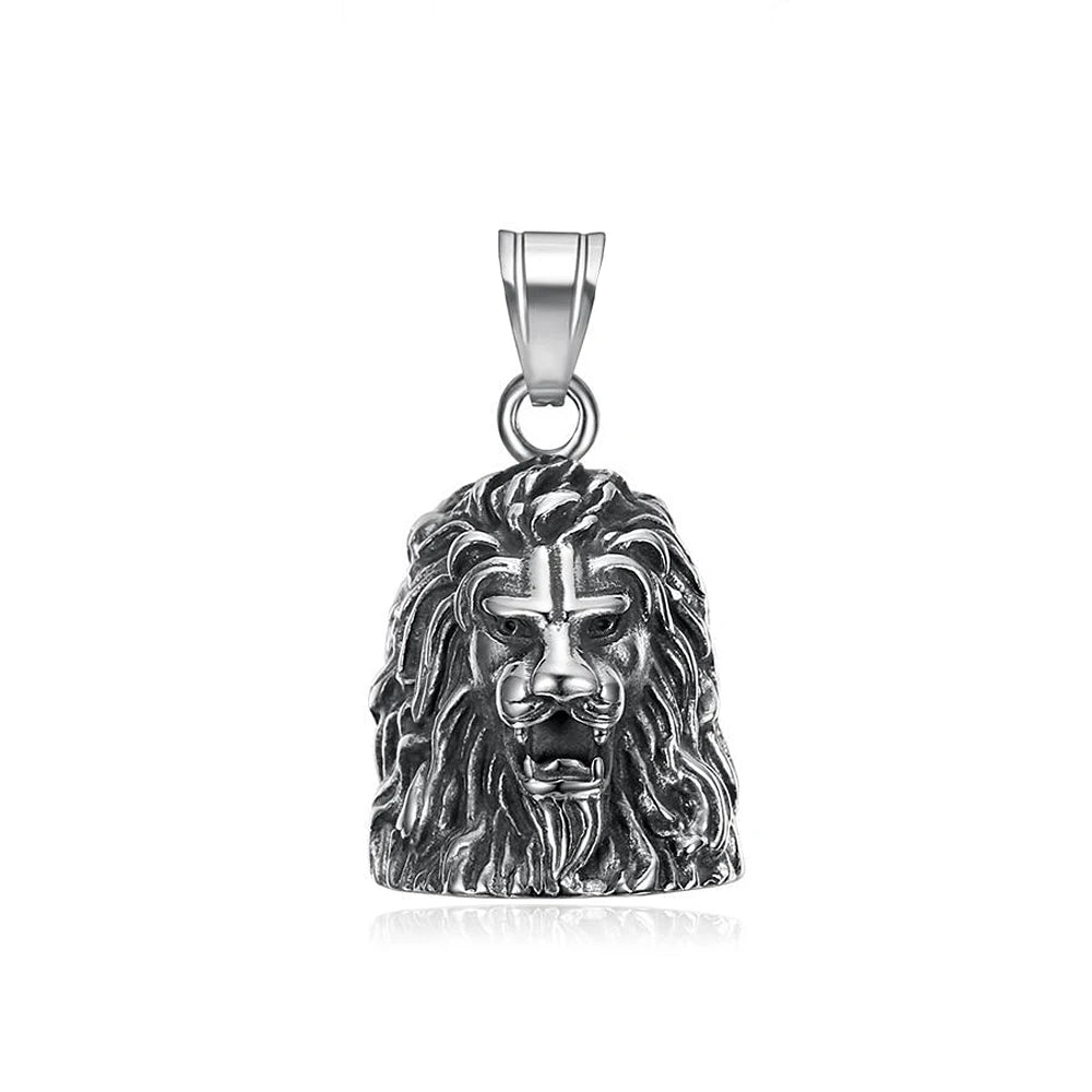 Gothic Lion Head Bell Pendant — Stainless Steel