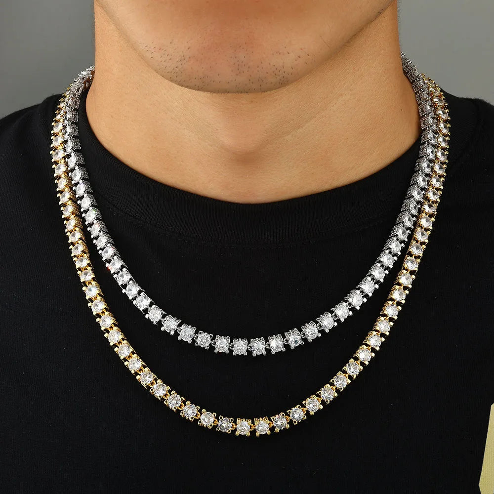 Tennis Chain Necklace Stainless Steel 6MM 3-Sided