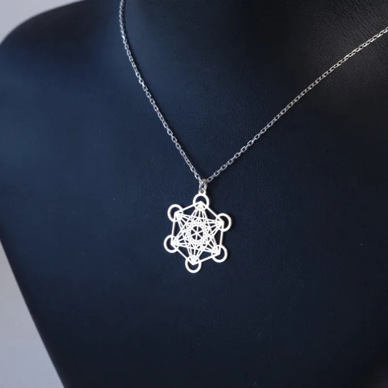 Stainless Steel Necklace Sacred Geometry Metatron Pendant Necklace Women Men Meditation Religiosus Jewelry Chain