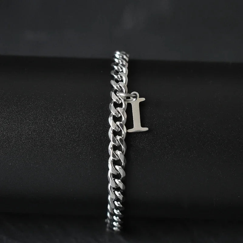 A-Z Initial Letter Cuban Chain Bracelet — Stainless Steel